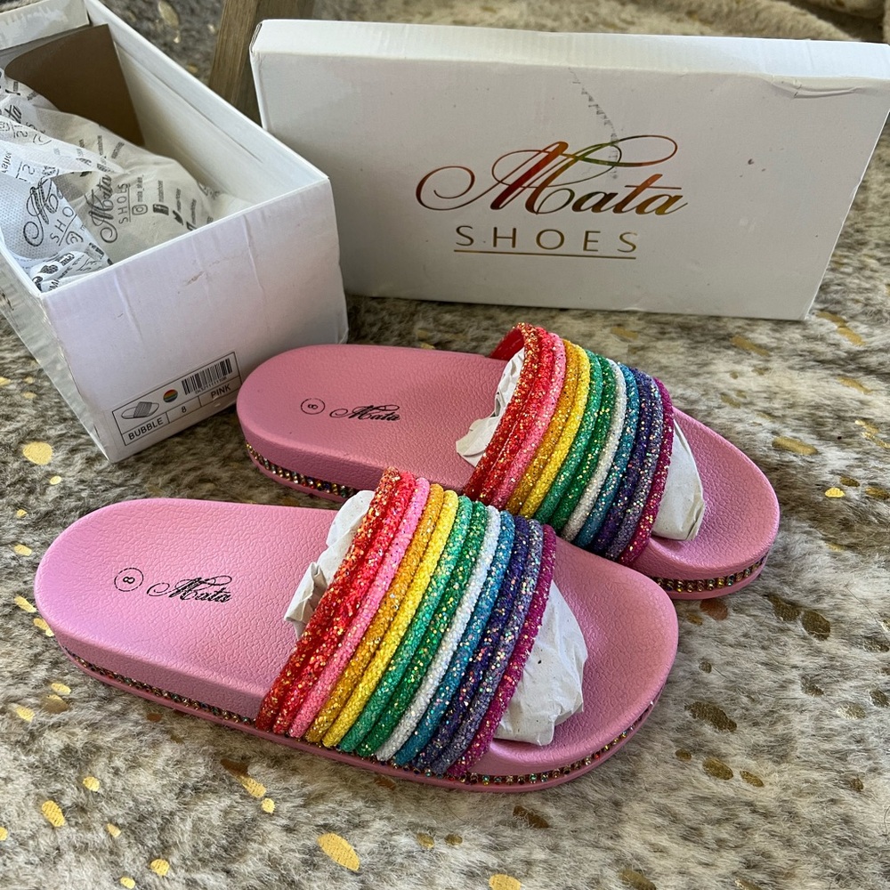 alata shoes rainbow pink slides size 8